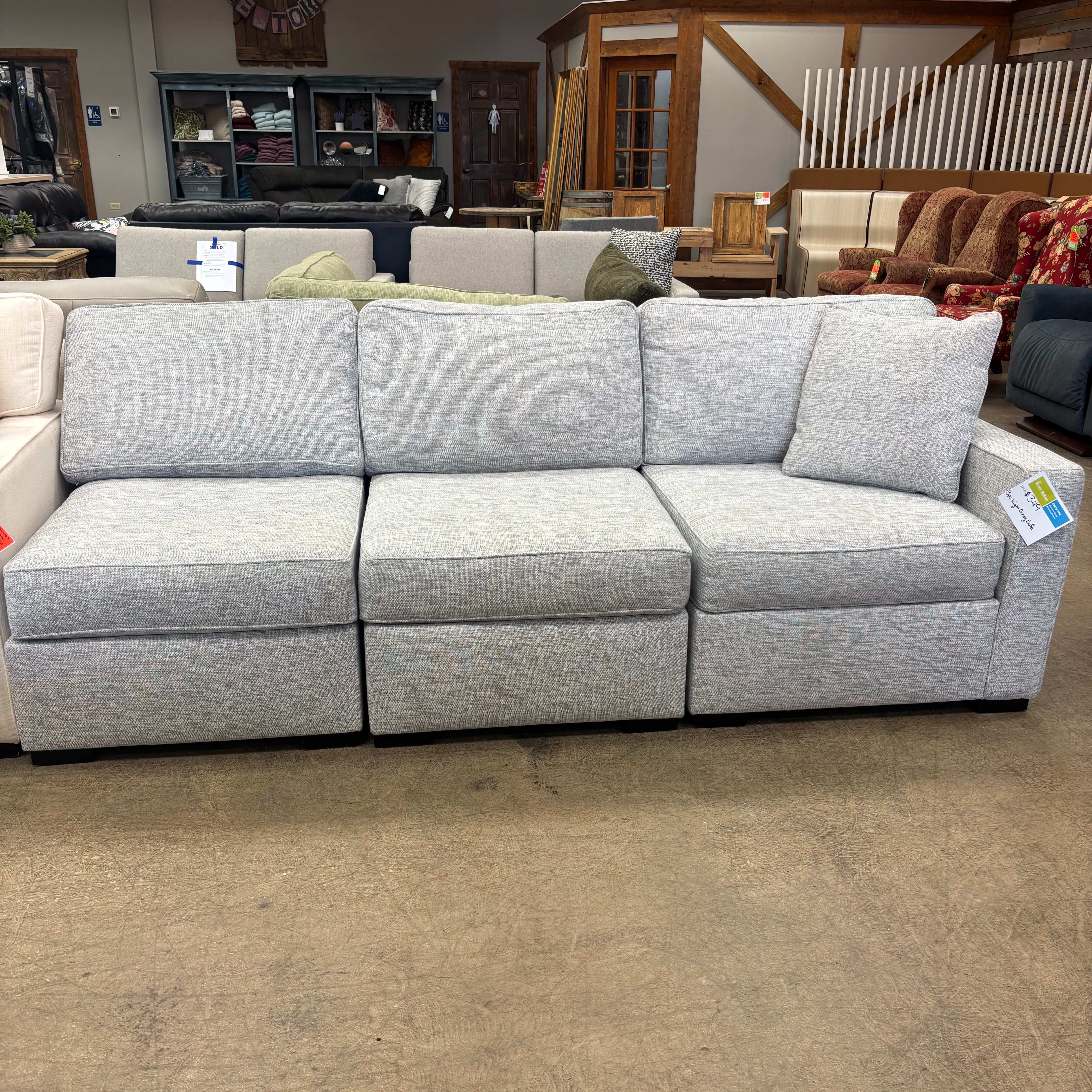 Light Grey Fabric Single Arm Sofa (3pc)