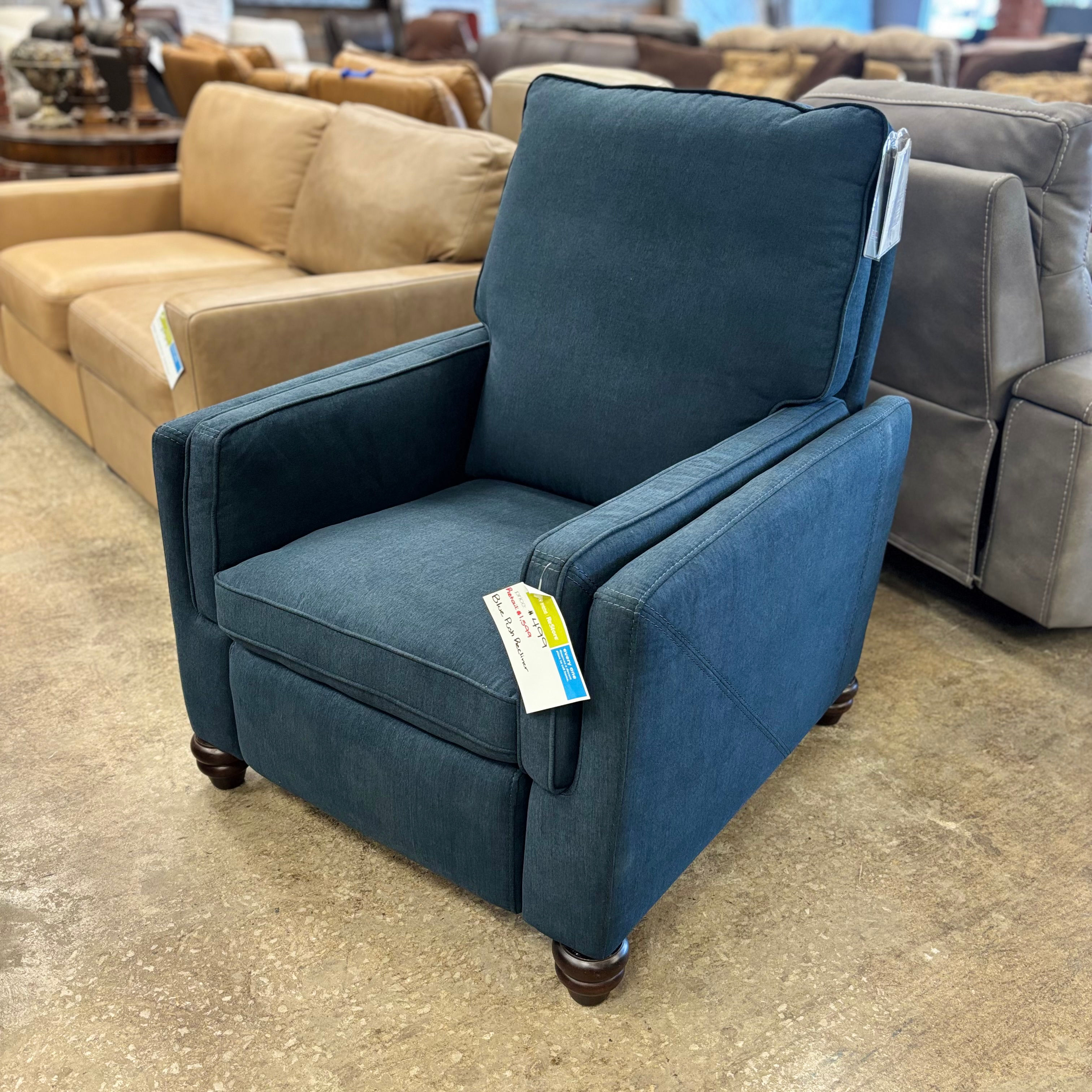 Blue Fabric Push Recliner