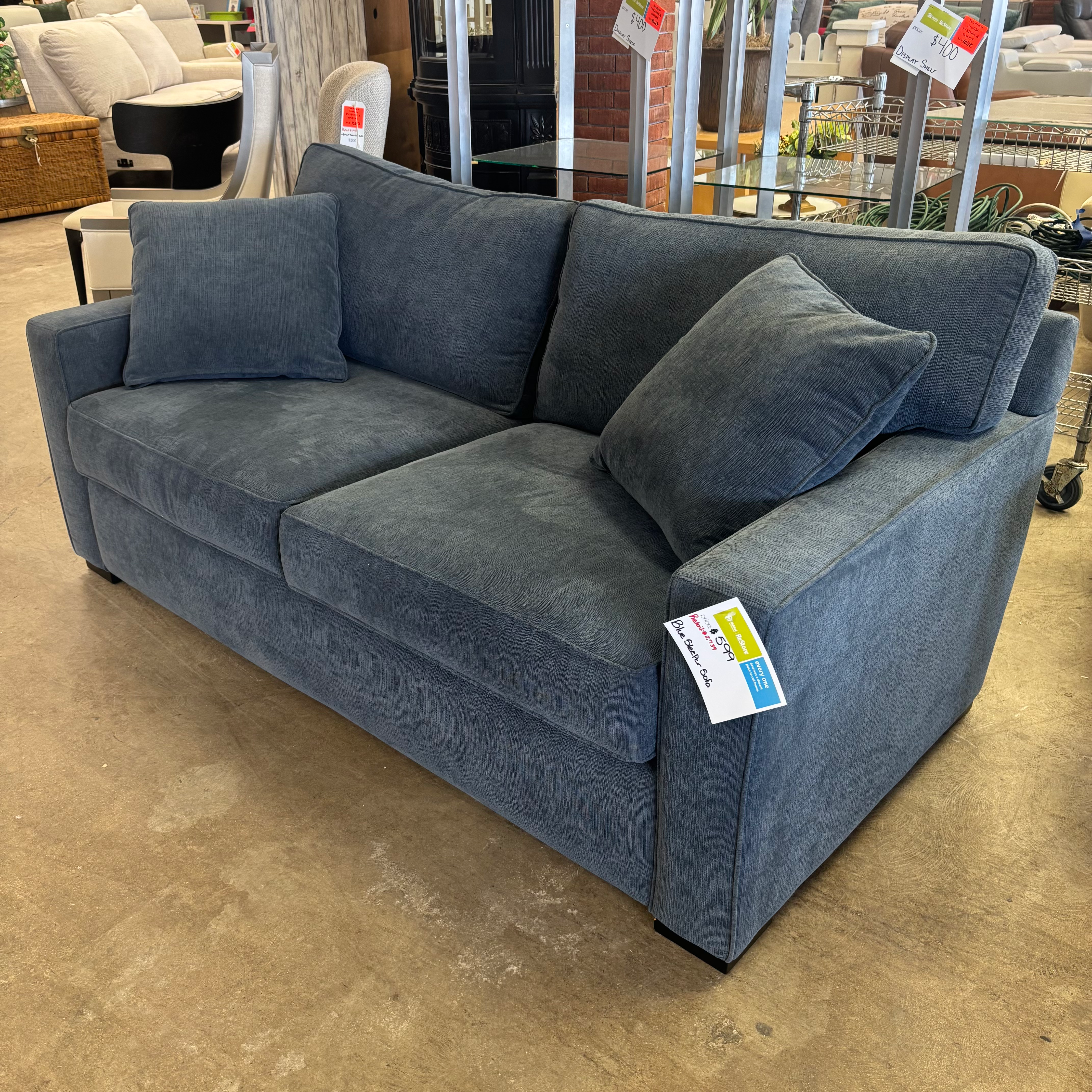 Blue Fabric Sleeper Sofa