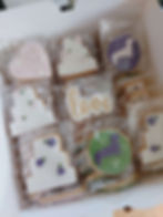 A selection of iced biscuits including sausage dogs