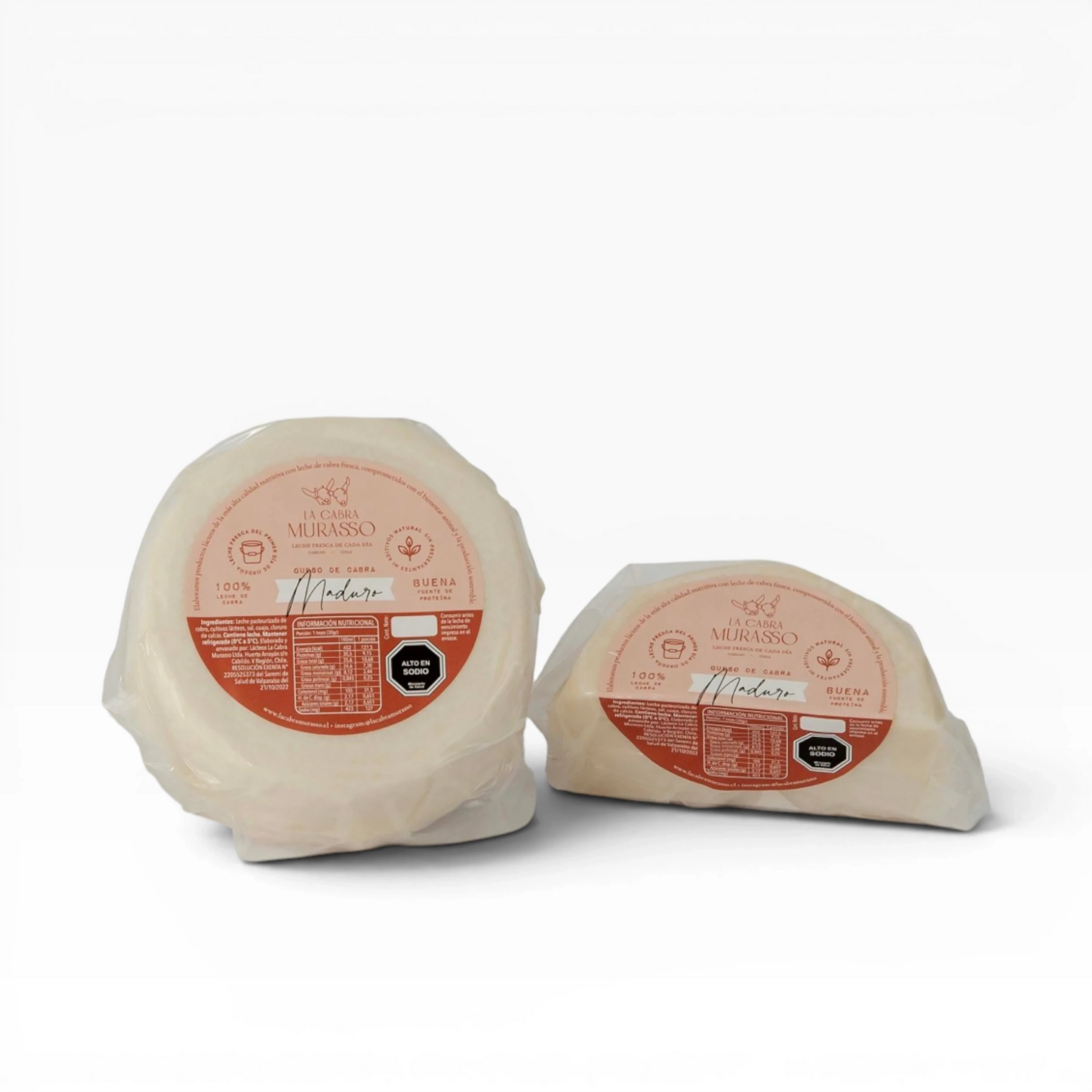 Queso de Cabra Maduro 450grs. La Cabra Murasso — vista frontal con etiqueta