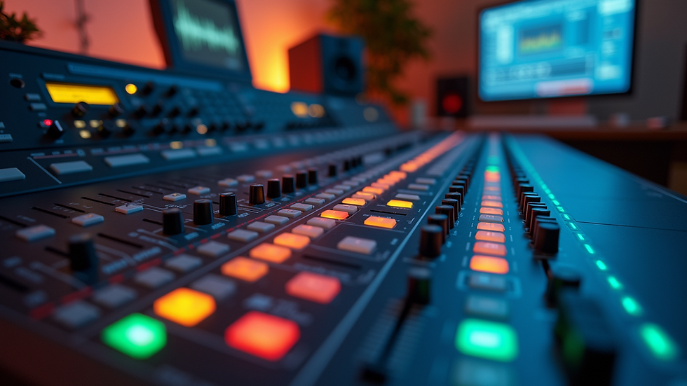 High-angle view of digital audio workstation with audio tracks