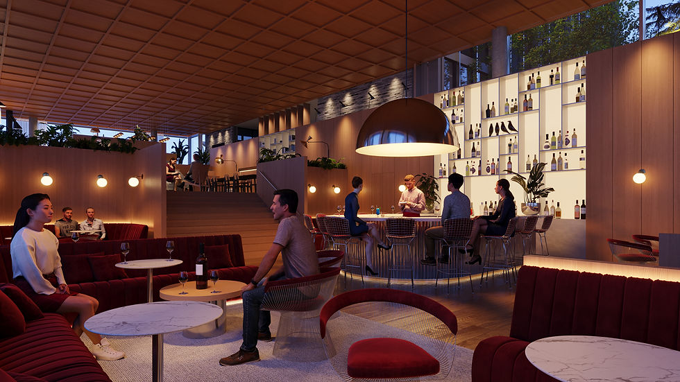 Evening interior of bar and restaurant