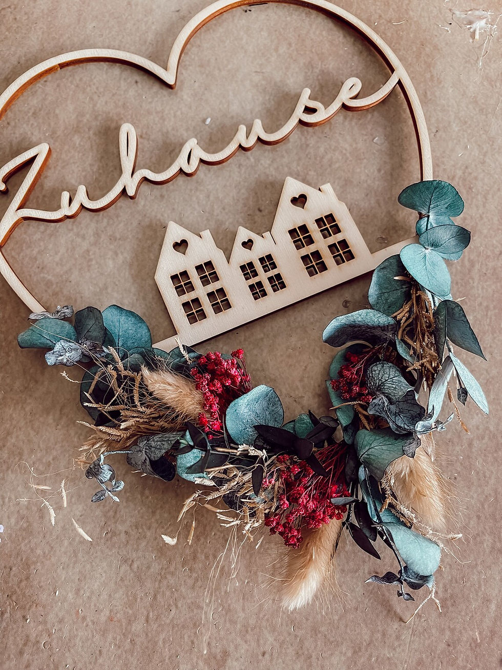 Miniaturbild: Holzherz Trockenblumen | Zuhause Willkommensschild