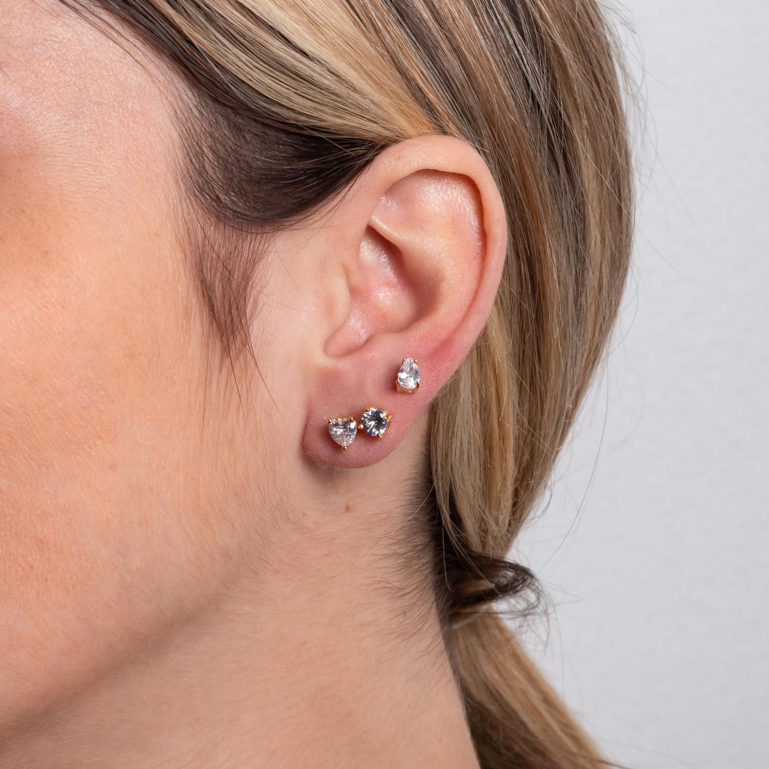 Brinco Folheado Trio Coração, gota e quadrado