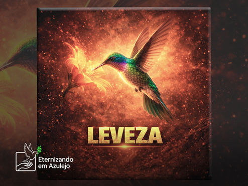 azulejo personalizado beija-flor leveza celestial em cerâmica com penugem iridescente, flor luminosa e partículas de luz.