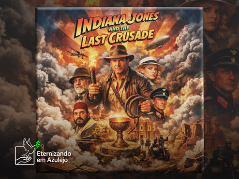 Foto no Azulejo Filme Retro Indiana Jones exibindo a arte clássica com Harrison Ford e Sean Connery em alta definição, da Eternizando em Azulejo.