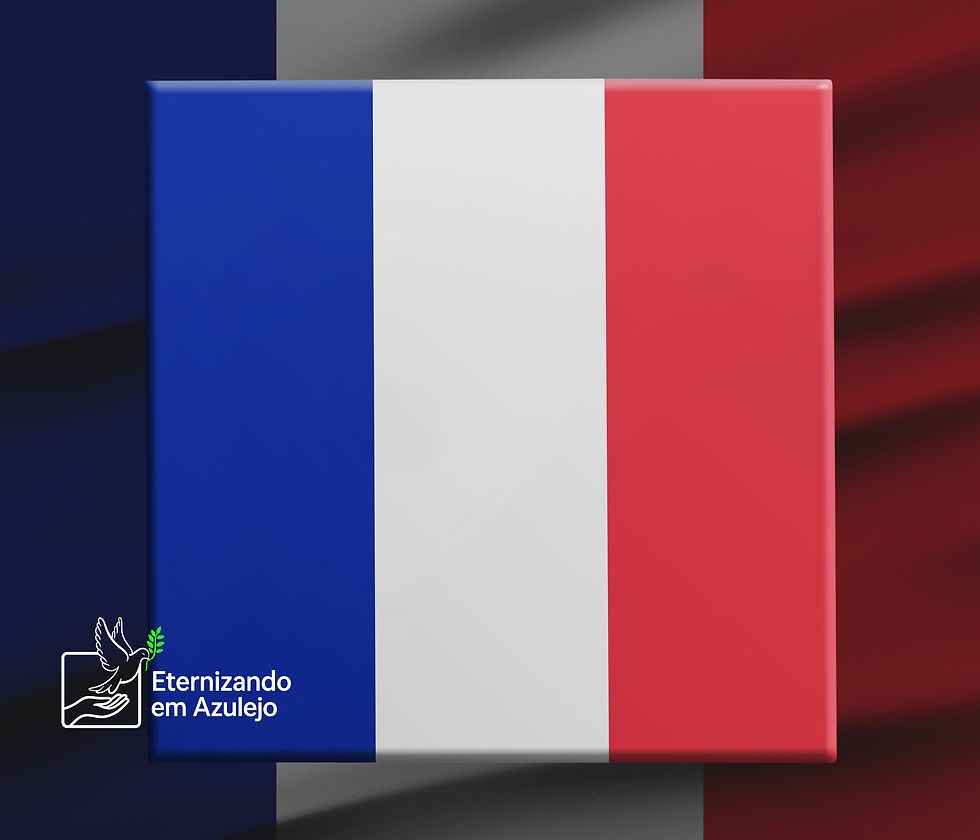 Azulejo personalizado com a bandeira tricolor da França (azul, branco e vermelho) em alta definição e acabamento de alto brilho.