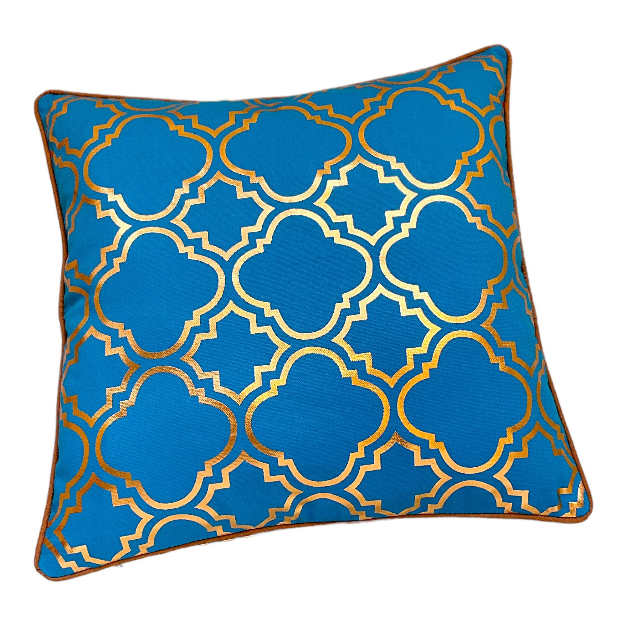 Blue Gold Geometric Moroccan Pillow Cover, Square Pillowcase, Housewarming Gift,