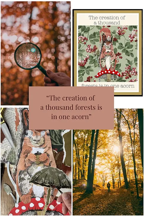 Mood board from our collage process featuring the phrase "because life itself is layered"