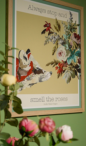 Petals and Pause art print styled with flowers in collaboration with Our Floral Cottage.
