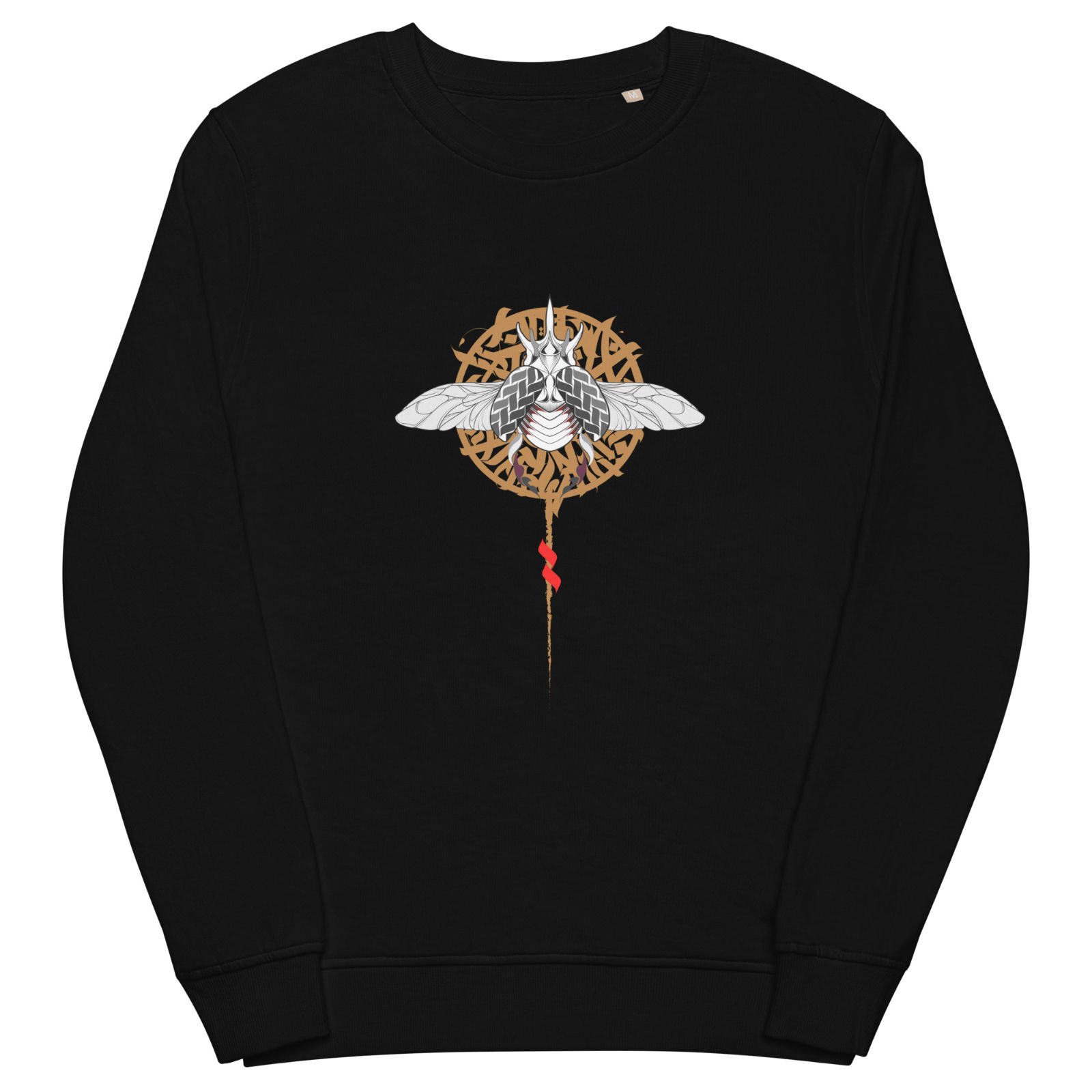 Black sweatshirt with ornate design, Calligraphie Hoodie, unique style and design.