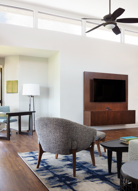 Bright open-plan living room with modern furniture