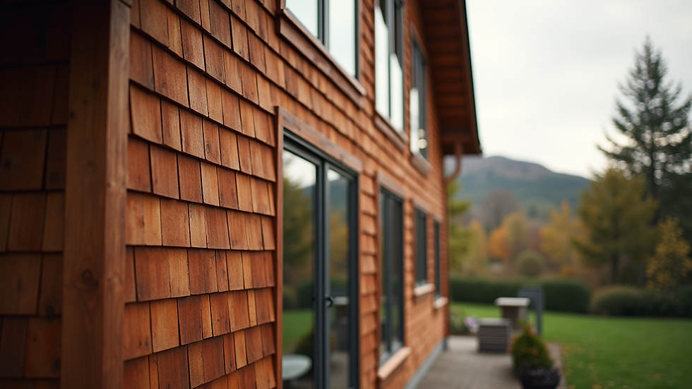 Eye-level view of a house featuring Western Red Cedar shingles