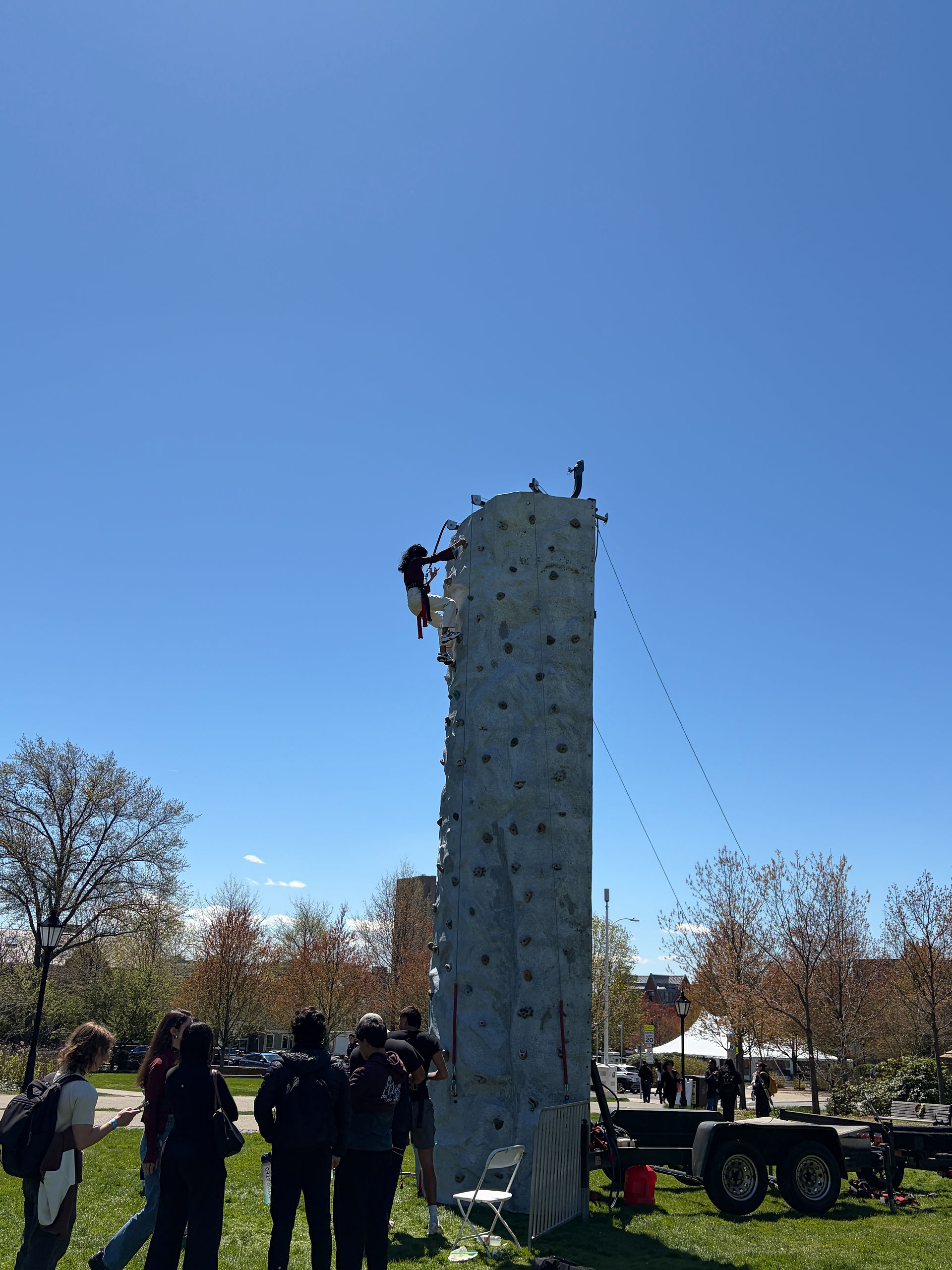 More distant view of rappelling tower