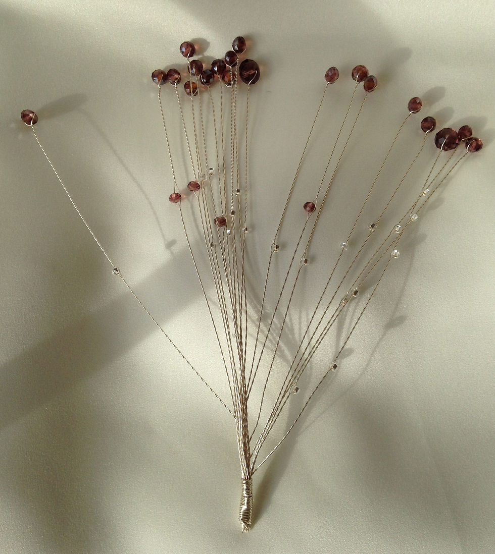 Thumbnail: Plum irridescent rondelle and clear plastic bead cake topper, table decorat