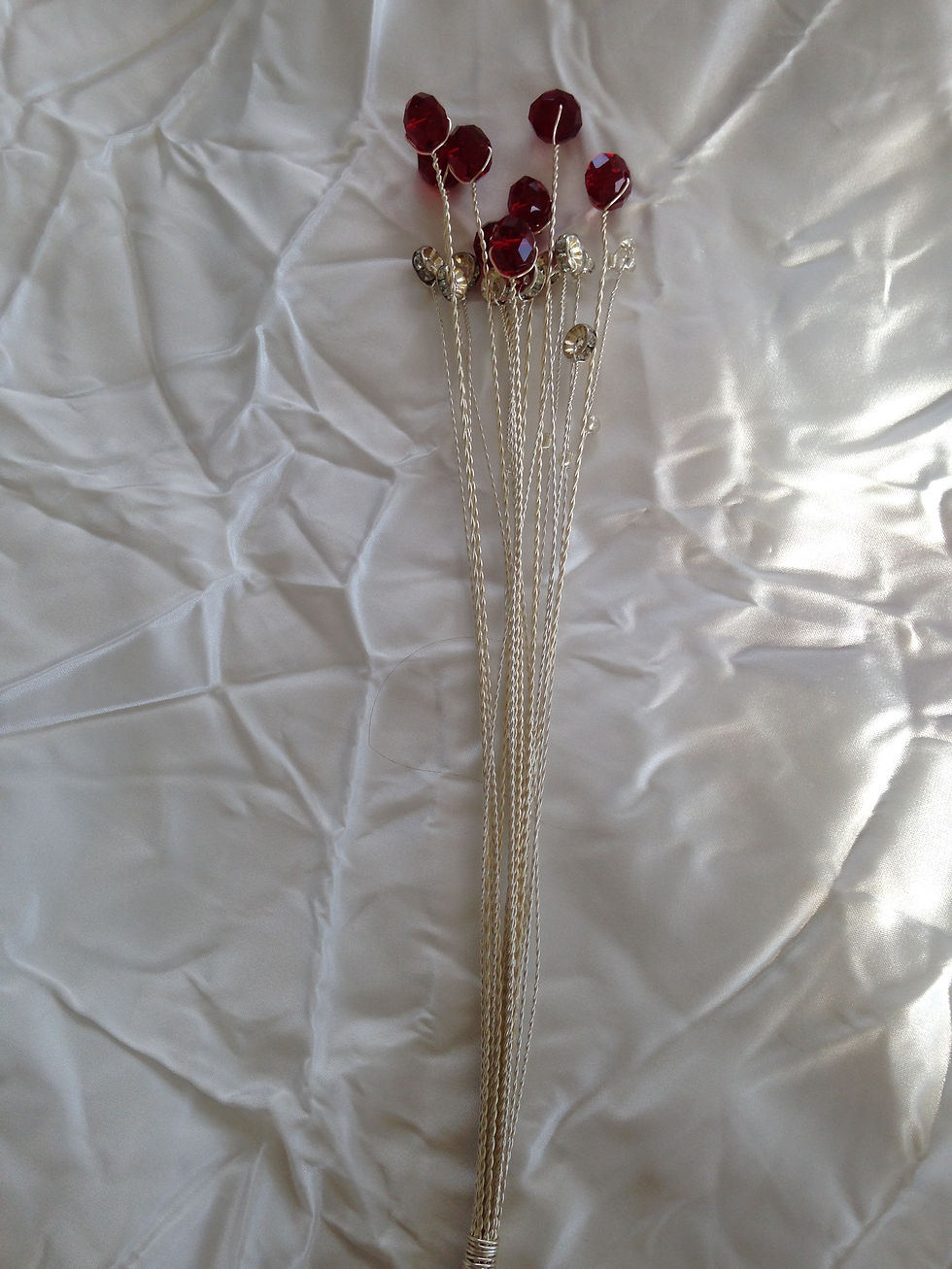 Thumbnail: Dark ruby rondelle and silver rondelle spacer bead caketopper