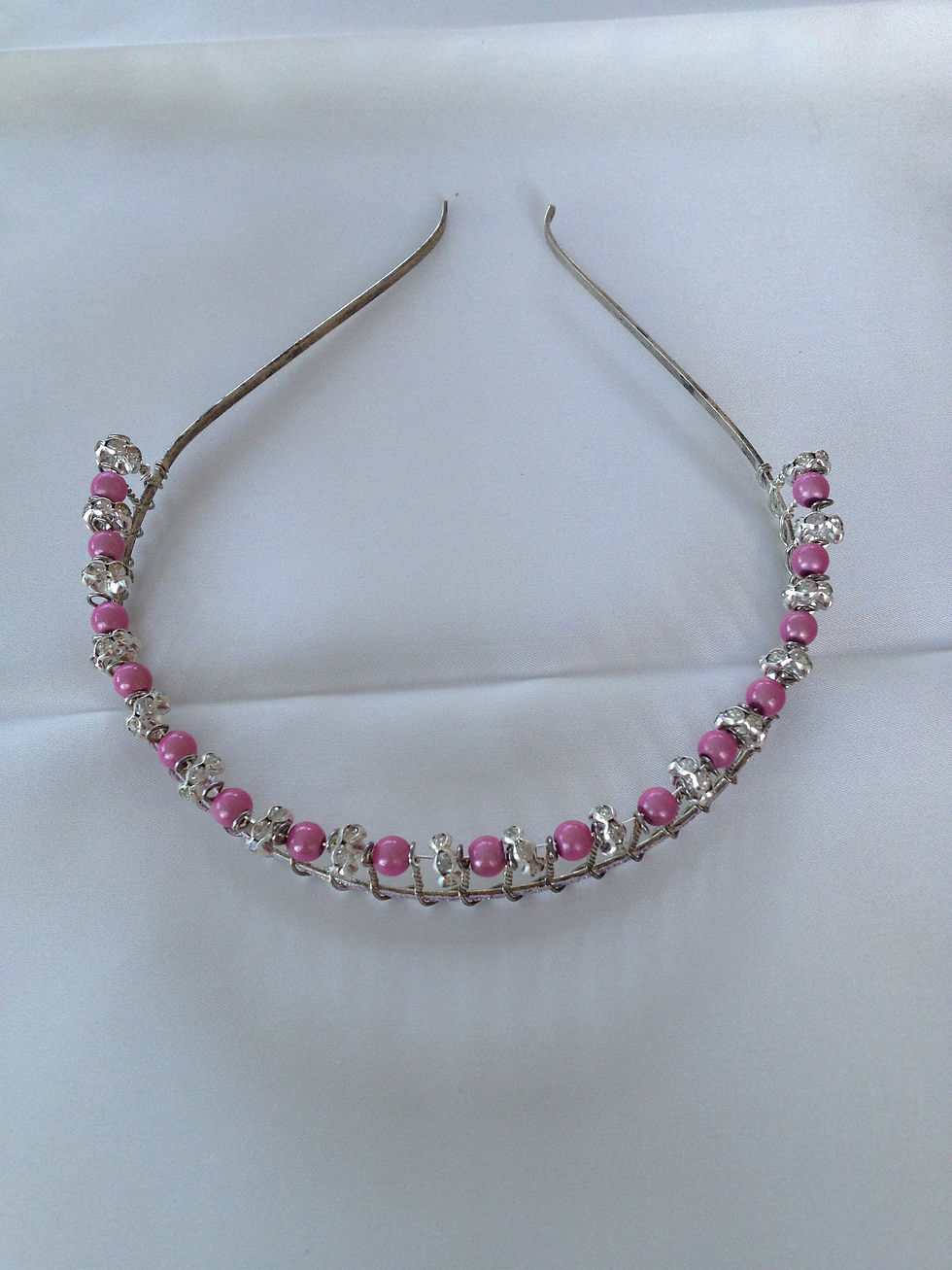 Thumbnail: Dusky pink miracle bead and silver spacer tiara