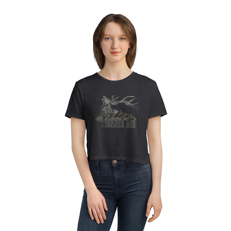 Thumbnail: "Life is Sweeter in Thinner Air" Flowy Cropped Tee (White & Grey)