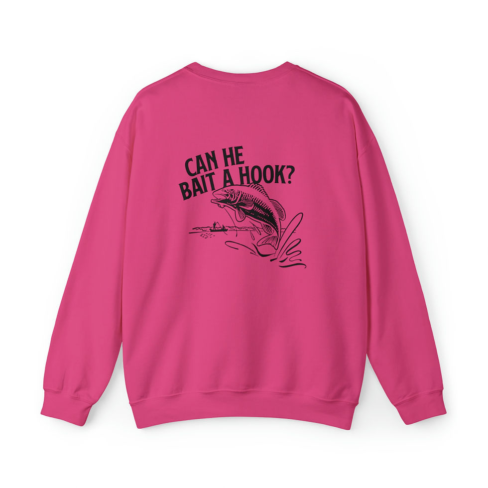 Thumbnail: "Can He Bait a Hook?" (On Back) Unisex Heavy Blend™ Crewneck (Logo on Front)