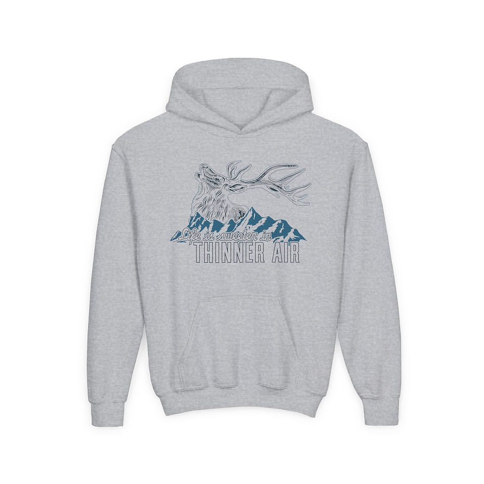 Thumbnail: "Life is Sweeter in Thinner Air" Youth Heavy Blend Hoodie (Blue & Balck)