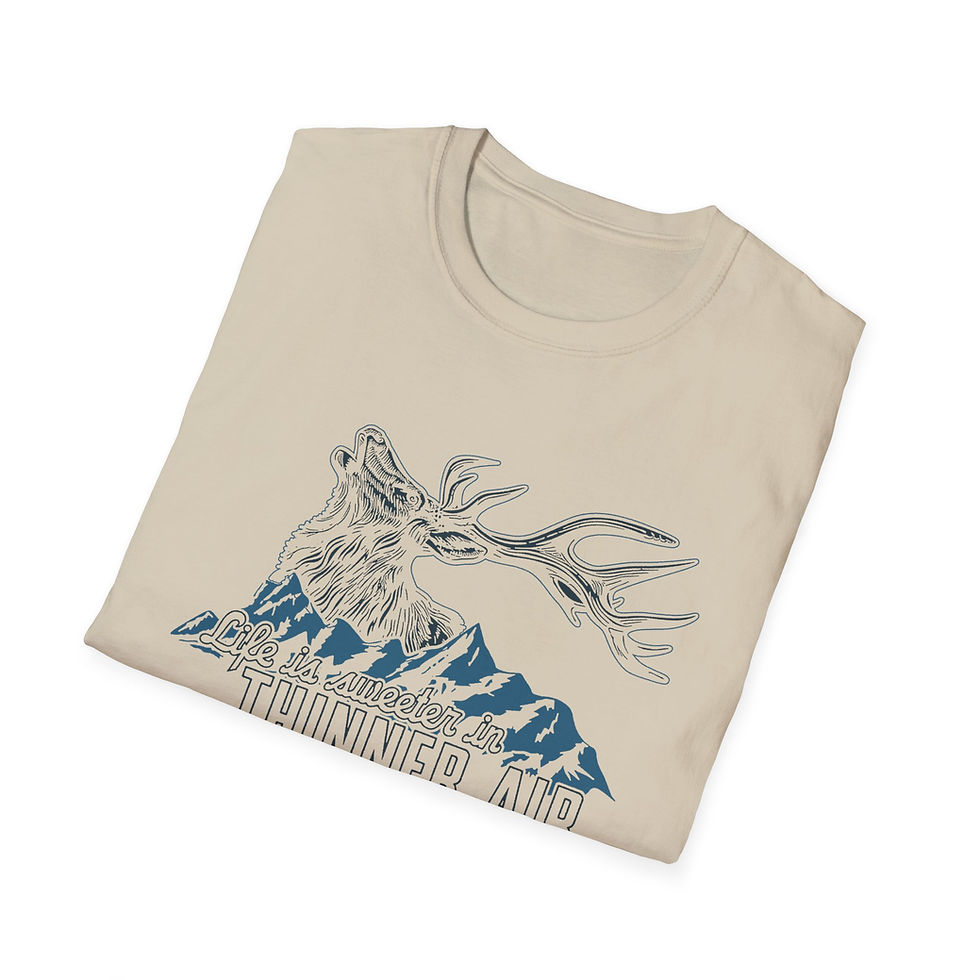 Thumbnail: "Life is Sweeter in Thinner Air" Unisex Softstyle T-Shirt (Blue & Black)