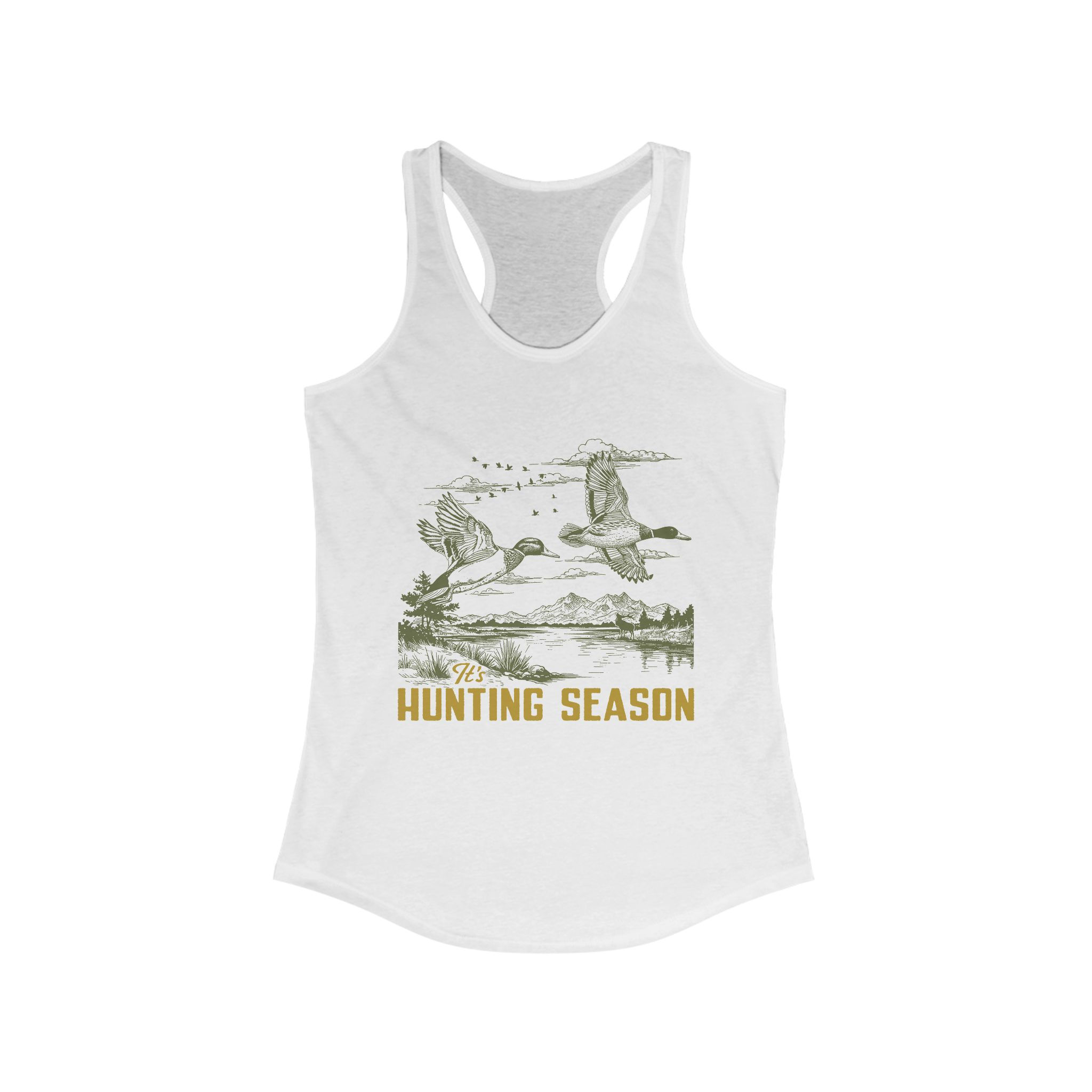 "It's Hunting Season" Women's Ideal Racerback Tank (Yellow)