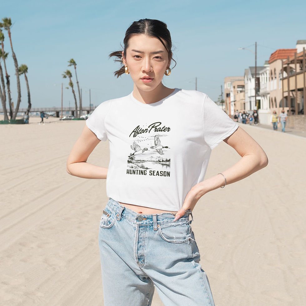 Thumbnail: "It's Hunting Season" With Logo Flowy Cropped Tee (Black)