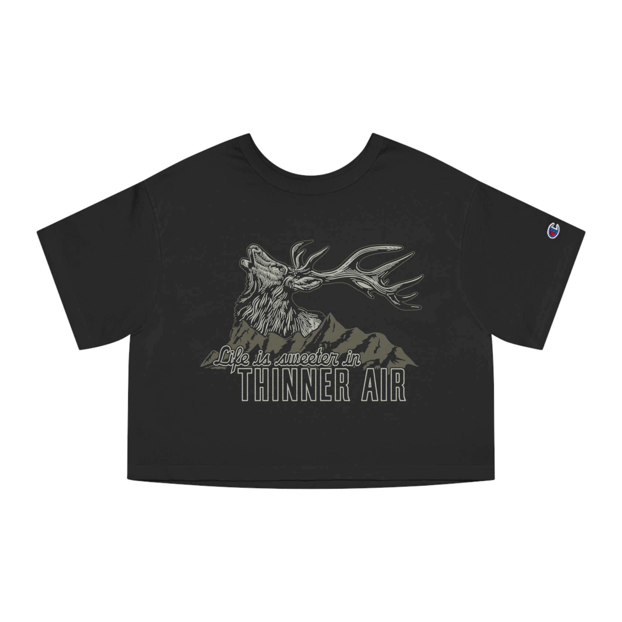 "Life is Sweeter in Thinner Air" Champion Heritage Cropped Shirt (White & Grey)