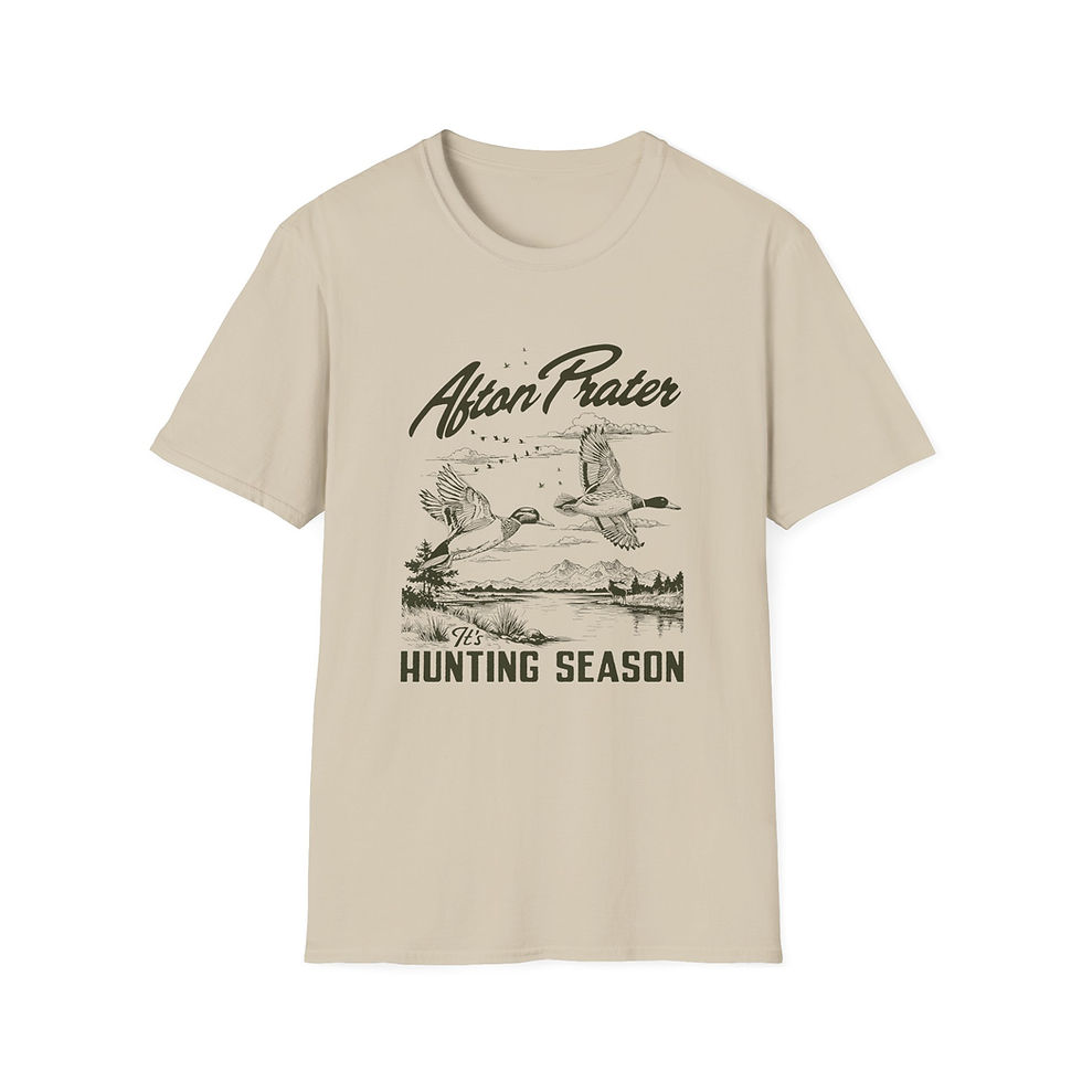 Thumbnail: "It's Hunting Season" With Logo Unisex Softstyle T-Shirt (Black)