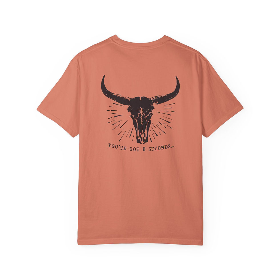 Thumbnail: "You've Got 8 Seconds" (On Back) Unisex Garment-Dyed T-shirt (Logo on Front)