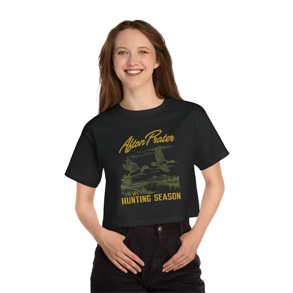 Thumbnail: "It's Hunting Season" With Logo Champion Heritage Cropped T-Shirt (Yellow)