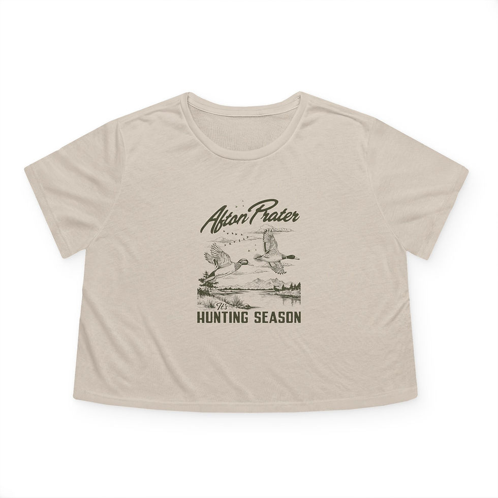 Thumbnail: "It's Hunting Season" With Logo Flowy Cropped Tee (Black)