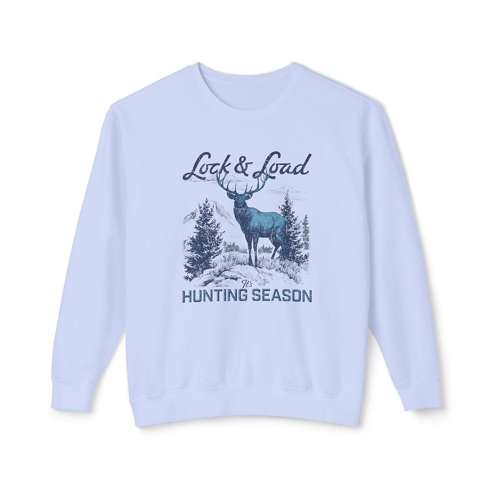 Thumbnail: "Lock & Load- It's Hunting Season" Unisex Lightweight Crewneck Sweatshirt
