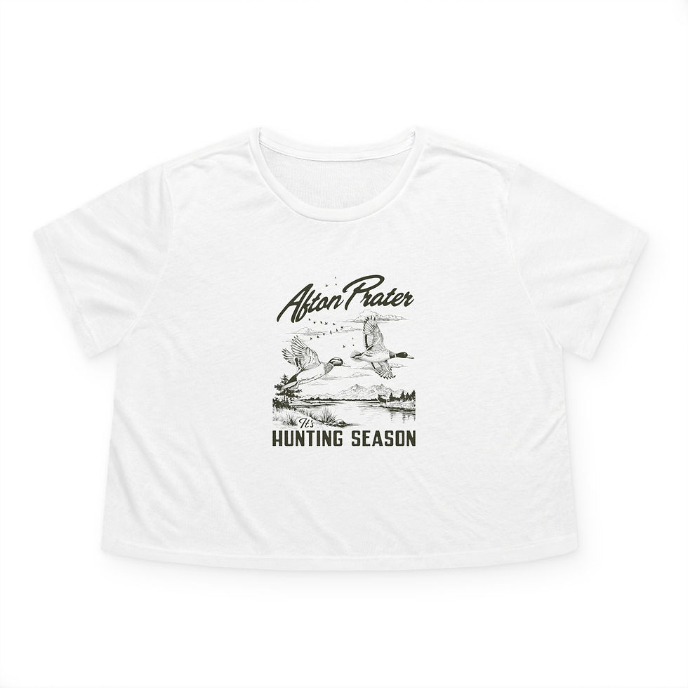 Thumbnail: "It's Hunting Season" With Logo Flowy Cropped Tee (Black)