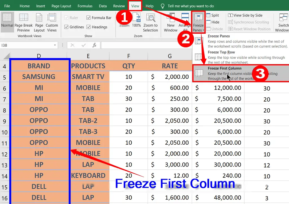 How to freeze multiple panes in excel
