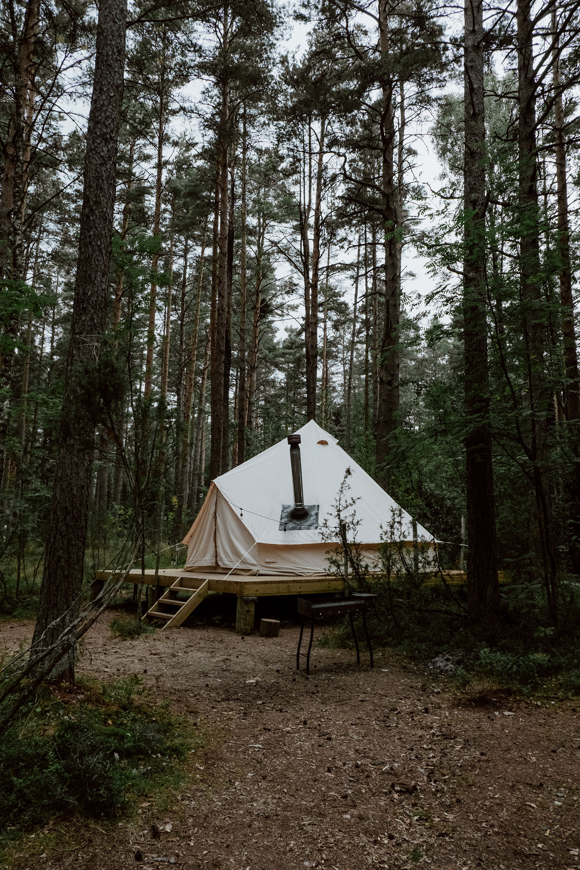 More modern tent on a platform with heating and other amenities