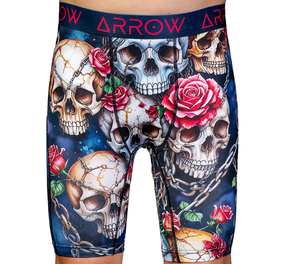 Skulls print underwear front view.