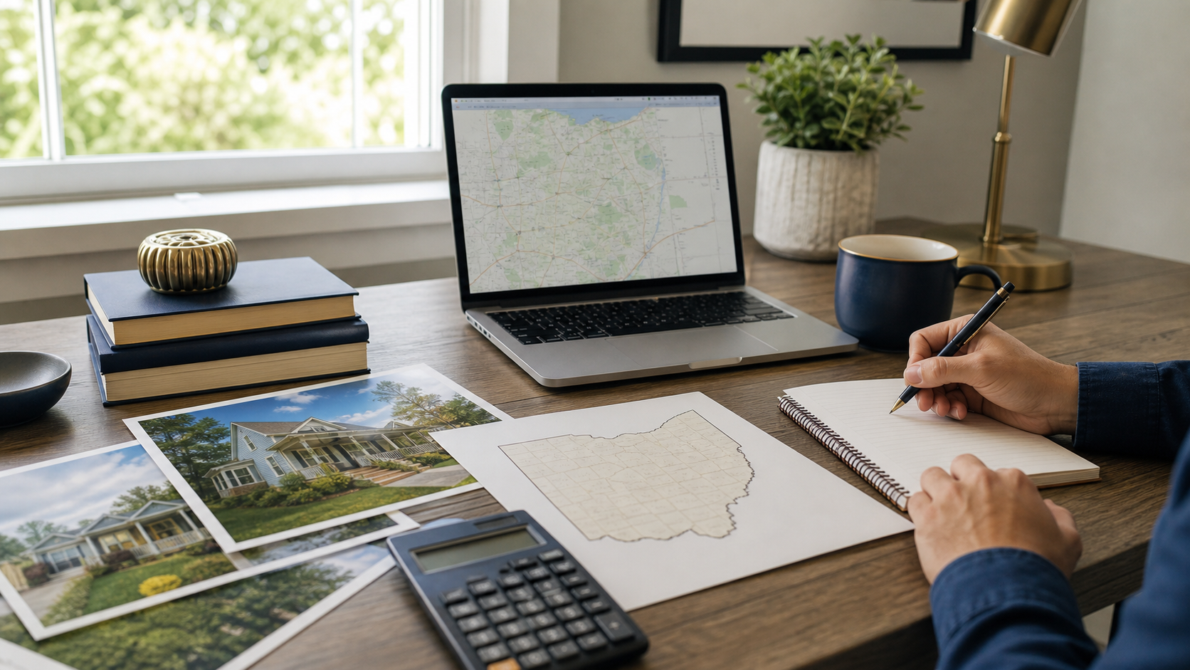 Investor reviewing Ohio rental property options from a home office