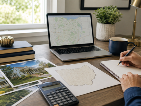Investor reviewing Ohio rental property options from a home office