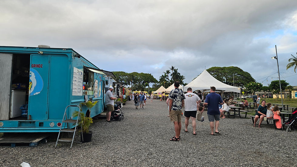 Food trucks and outdoor dining area on Oahu’s North Shore in Hawaii.