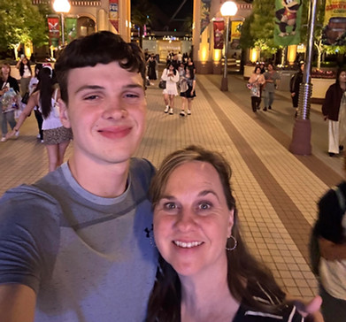 Jodi Wooten and her son enjoying an evening at Universal Studios Japan.