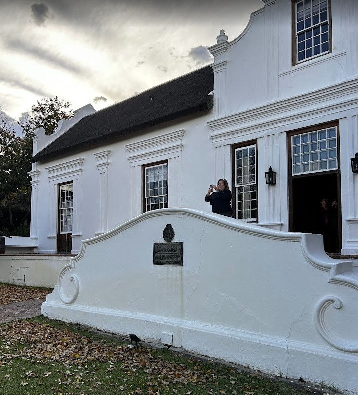 Historic Cape Dutch architecture in South Africa wine country near Stellenbosch