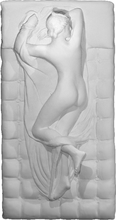 Sleeping Hermaphroditus
Artist: Gian Lorenzo Bernini
Årtal:1620.
Hermaphroditus is known in mythology as the son of Aphrodite and Hermes, and as the god of hermaphrodites. Having both female and male features, Hermaphroditus is among the earlier works of art that depict a different view of gender than the binary male and female concepts of gender.
The form is partly derived from ancient portrayals of Venus and other female nudes, and partly from contemporaneous feminised Hellenistic portrayals of Dionysus/Bacchus. It represents a subject that was much repeated in Hellenistic times and in ancient Rome, to judge from the number of versions that have survived.