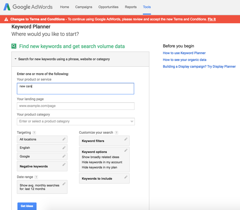 Google Keyword Planner