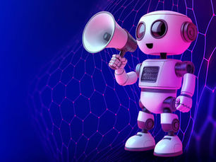 Ilustração mostrando um robô falando com um megafone.