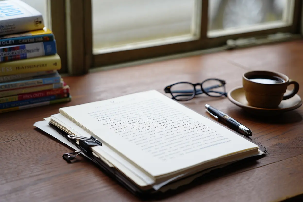 Manuscrit d'auteur sur un bureau littéraire