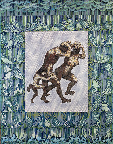 Corps et Âmes
Réalisée essentiellement en 2022,cette période de la peinture de Michel Isnard revisite ses thèmes de prédilection :
l'amour et la religion.
On y découvre des oeuvres traitant de la bible ou de l'évangile,dans son style très particulier,et habitées de clés ou de symboles.
Dans cette période encore, le peintre accorde beaucoup d'importance aux fonds,lesquels sont chargés de signes qui apparaissent au premier abord comme des décors, mais qui en réalité prolongent, renforcent, ou justifient les scènes centrales.
Toute cette période, répond à cette démarche qui est le fruit de sa pensée.
"rien dans mon travail ne cède au hasard" écrit-il.