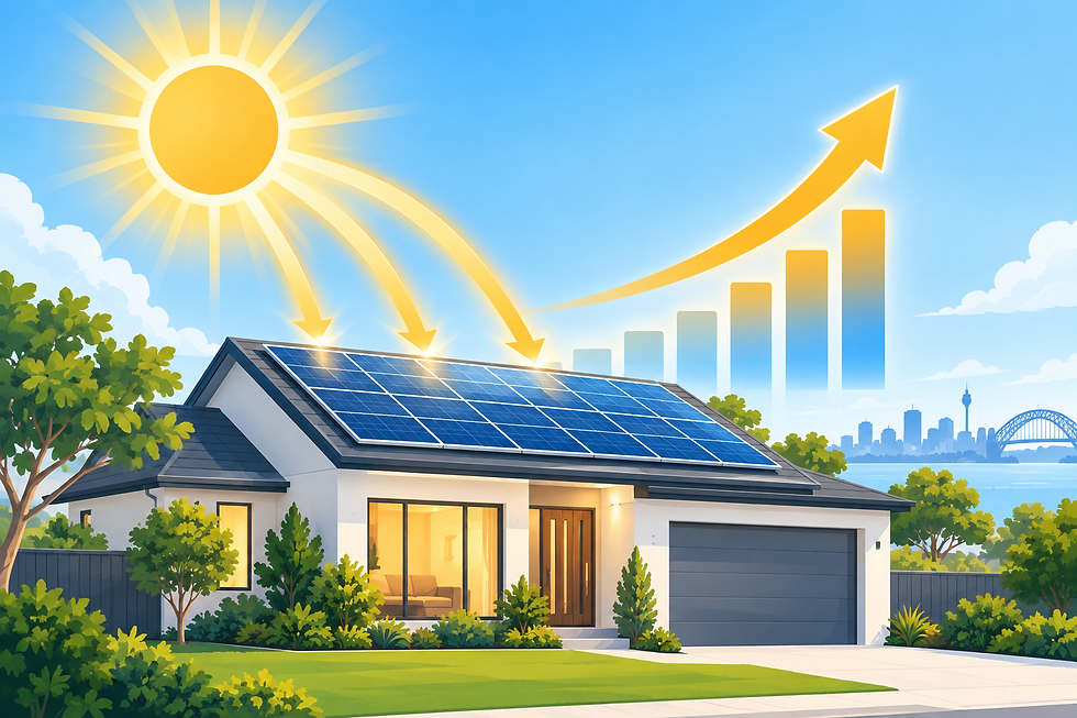 Conceptual illustration of solar savings and energy independence for Australian households