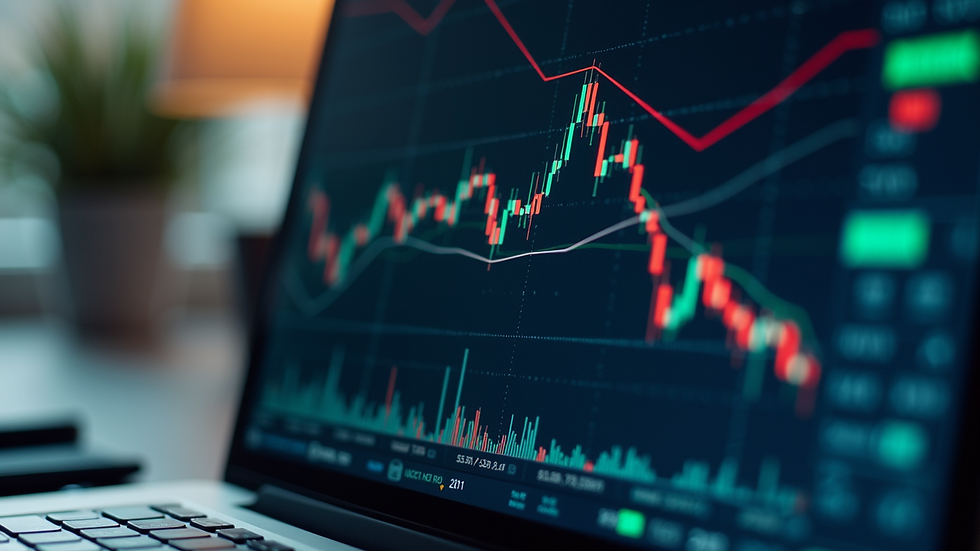 Eye-level view of a laptop screen showing AI trading dashboard